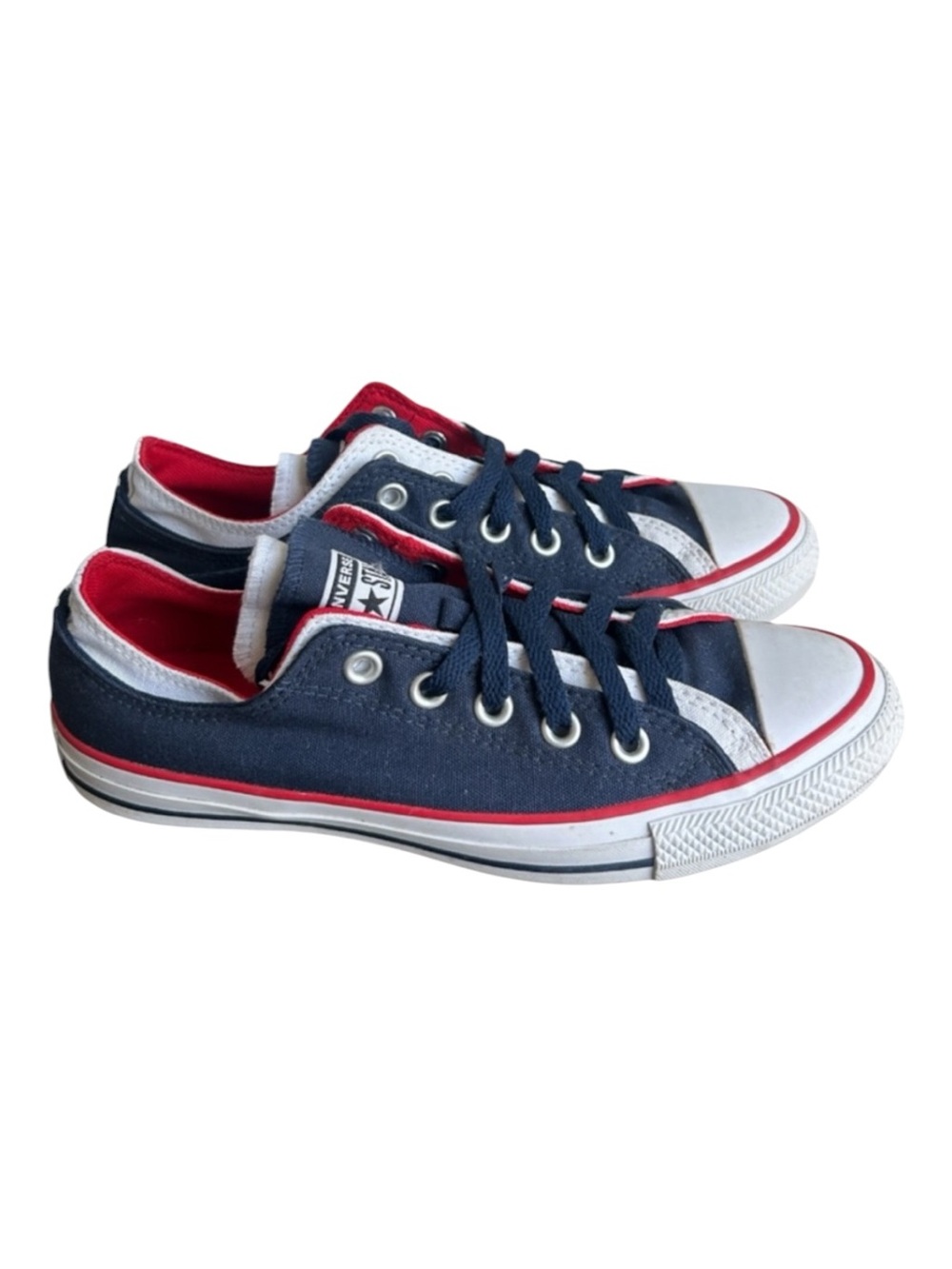 Converse Chuck Taylor Double Upper Ox Navy Red Trim Sneakers Women Size 8
